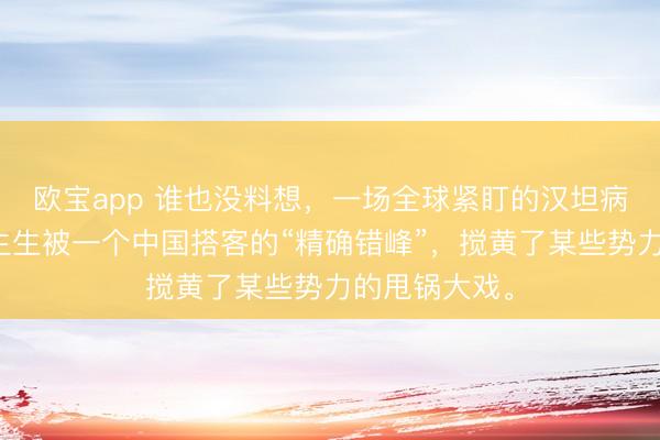 欧宝app 谁也没料想，一场全球紧盯的汉坦病毒疫情，硬生生被一个中国搭客的“精确错峰”，搅黄了某些势力的甩锅大戏。