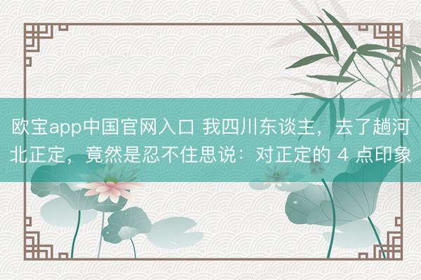 欧宝app中国官网入口 我四川东谈主，去了趟河北正定，竟然是忍不住思说：对正定的 4 点印象