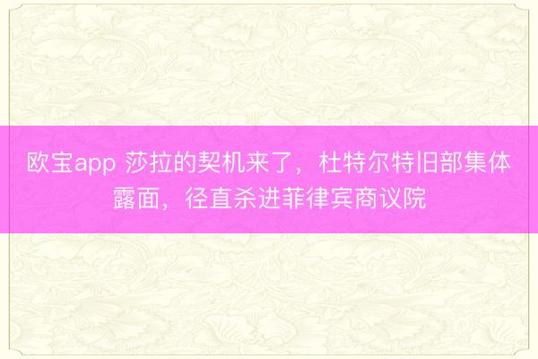 欧宝app 莎拉的契机来了，杜特尔特旧部集体露面，径直杀进菲律宾商议院