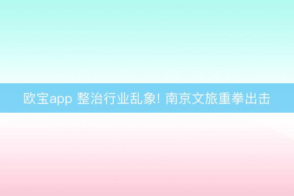 欧宝app 整治行业乱象! 南京文旅重拳出击