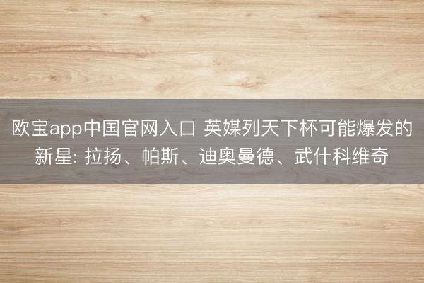 欧宝app中国官网入口 英媒列天下杯可能爆发的新星: 拉扬、帕斯、迪奥曼德、武什科维奇