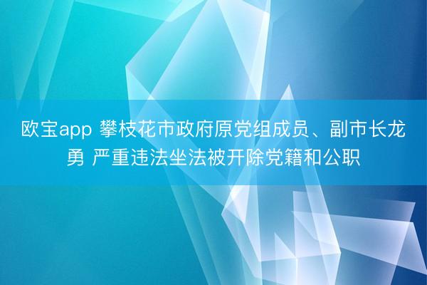 欧宝app 攀枝花市政府原党组成员、副市长龙勇 严重违法坐法被开除党籍和公职